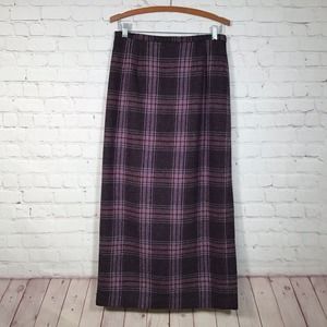 Vintage Talbots Long Plaid Wool Skirt Womans size 10 Purple 30" Waist Slit Back